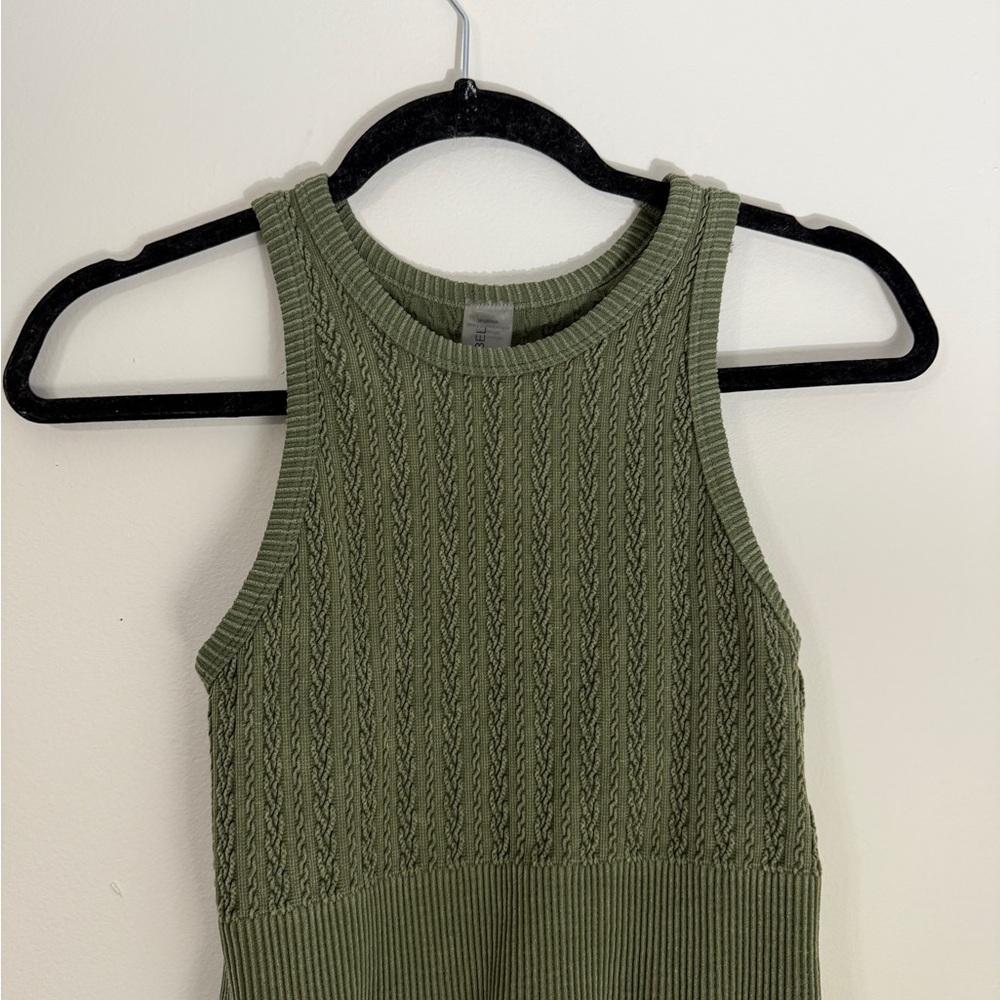 Green Ribbed Sleeveless Tank Top